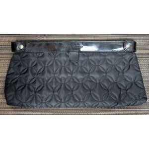 Vera Bradley Black Quilted Clutch Bag Nylon Patent Leather W/Silver Hardware 13i